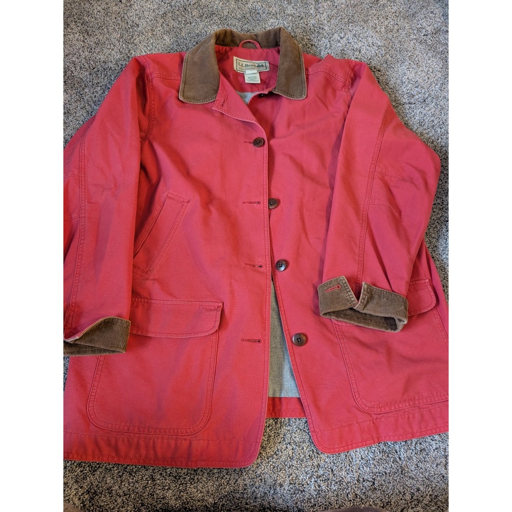 L.L. Bean Vintage Red Cotton Canvas Field Coat Barn Jacket Corduroy XL OBGX4